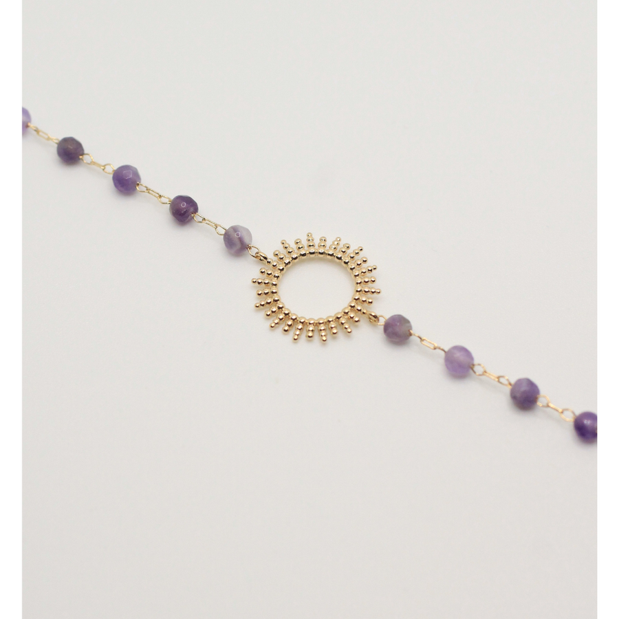 Sun design gold plated bracelet natural stone