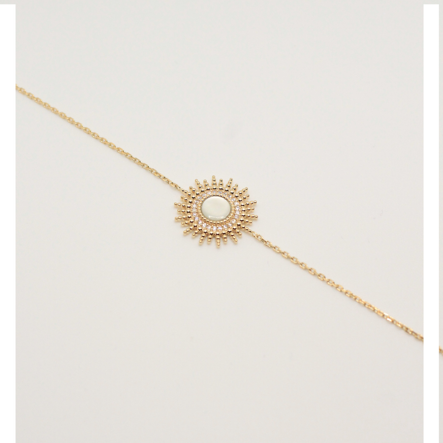 Sun design with zirconia gold plated bracelet