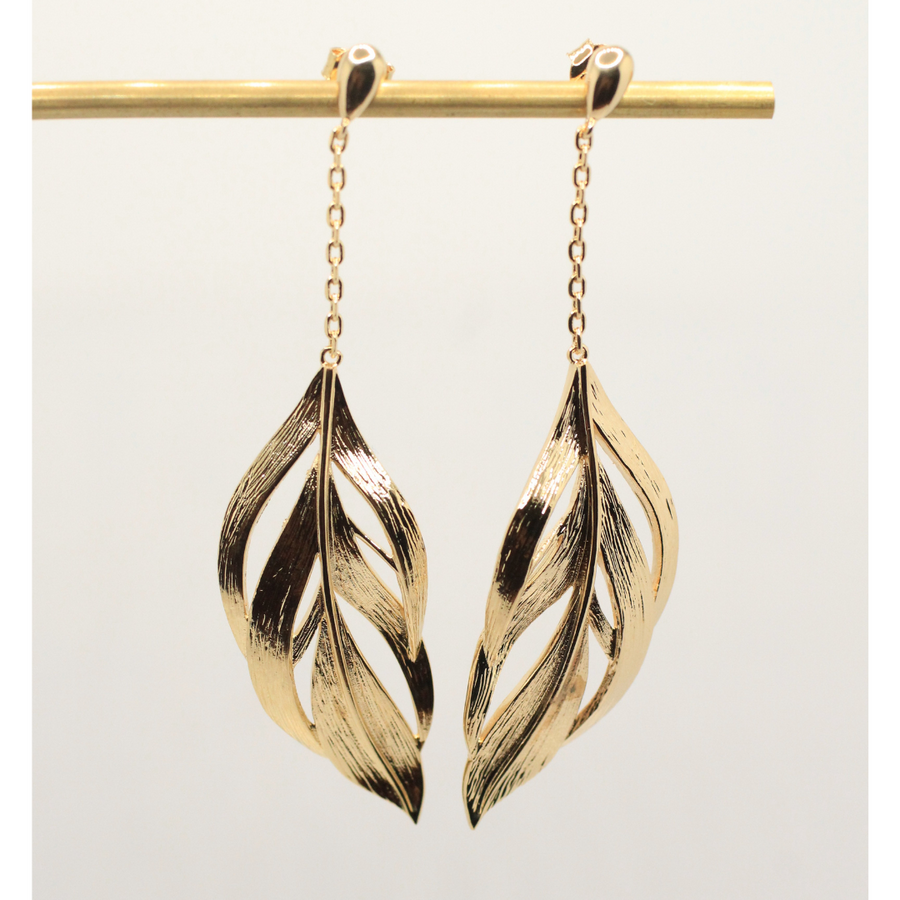 leaf gold plated dangling gold plated earrings