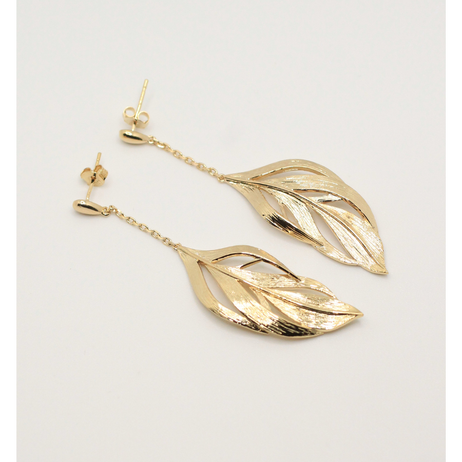 leaf gold plated dangling gold plated earrings