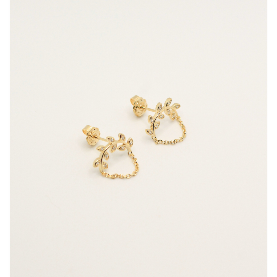 leaf chain gold plated earrings