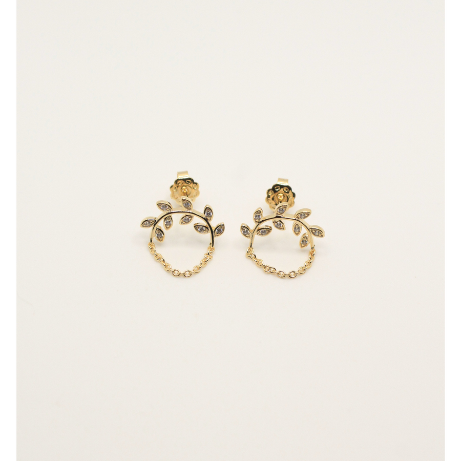 leaf chain gold plated earrings