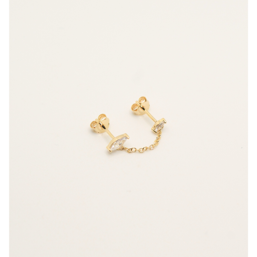 single zirconia chain gold plated earring