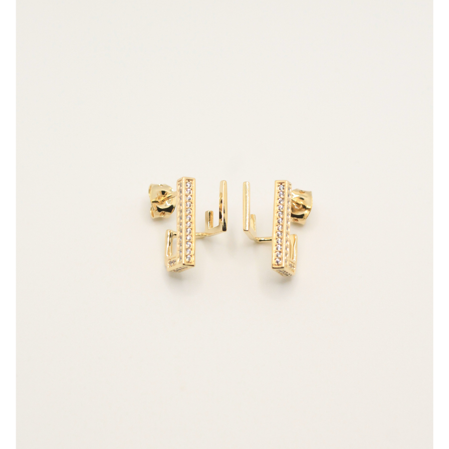 zirconia double gold plated earrings