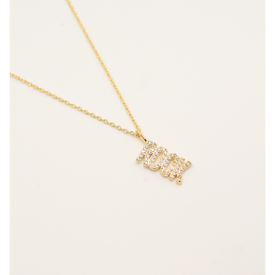 rock gold plated necklace with zirconia